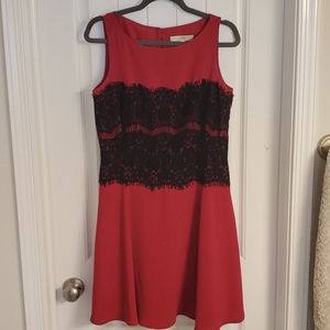 Loft pink and black lace fit and flare dress 8p